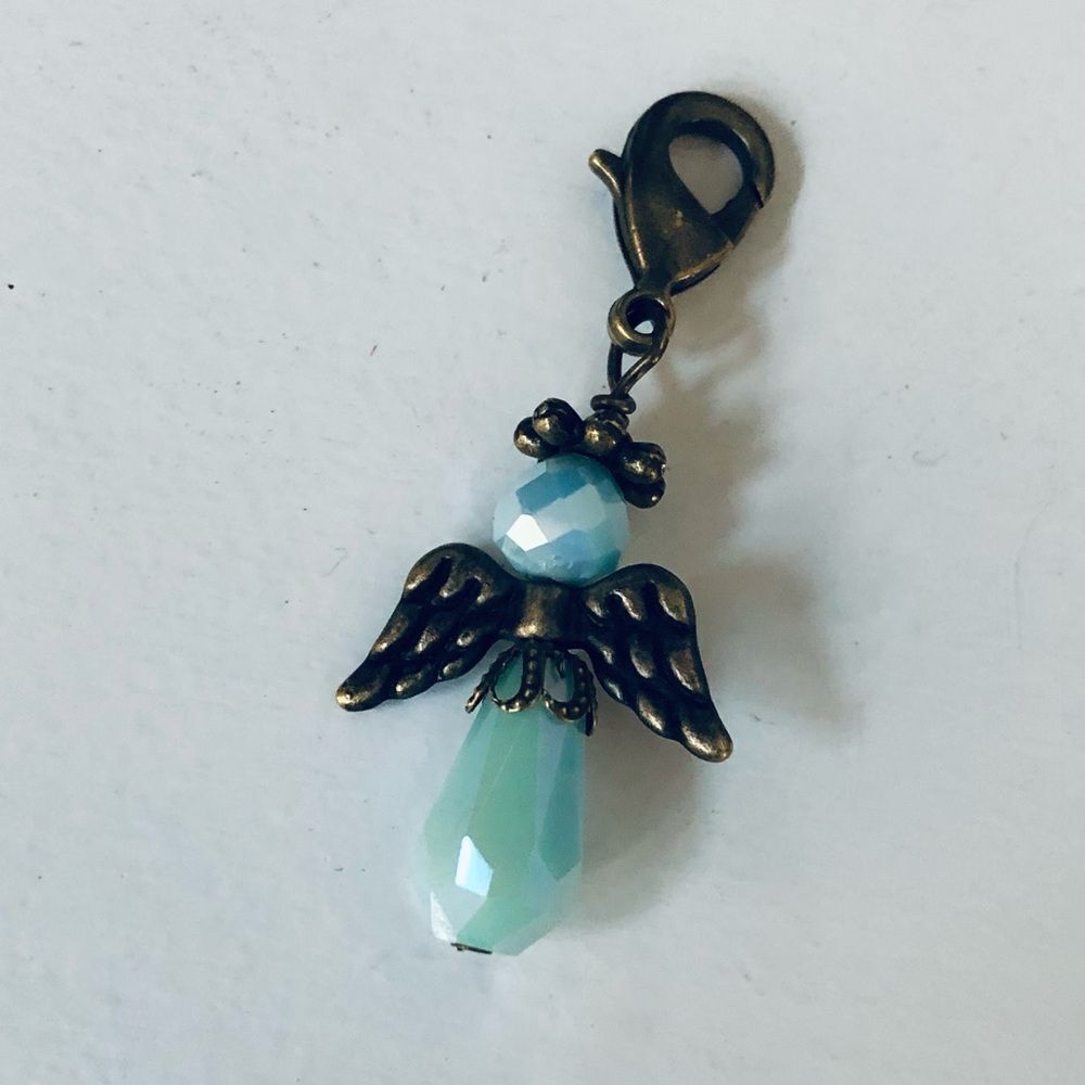 Angel Blue Iridescent Beaded Charm Jewelry Clip